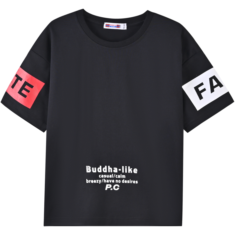 [8折价:28.8元]铅笔俱乐部童装男童短袖夏装新款儿童圆领上衣中大童字母印花