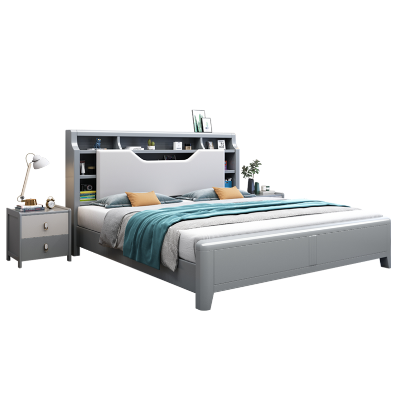 百冠环球 北欧实木床卧室1.8m木床现代简约1.5米主卧双人床轻奢婚床大床