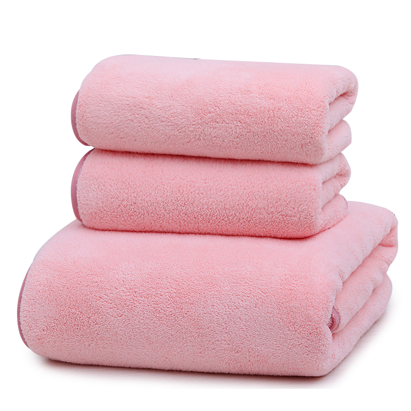 斜月三星 珊瑚绒毛巾浴巾套件 2毛巾+1浴巾