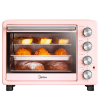 美的(Midea)家用多功能电烤箱PT25A0四层烤位 25L大容量 机械式旋钮操作 上下独立控温60min定时冰莹粉