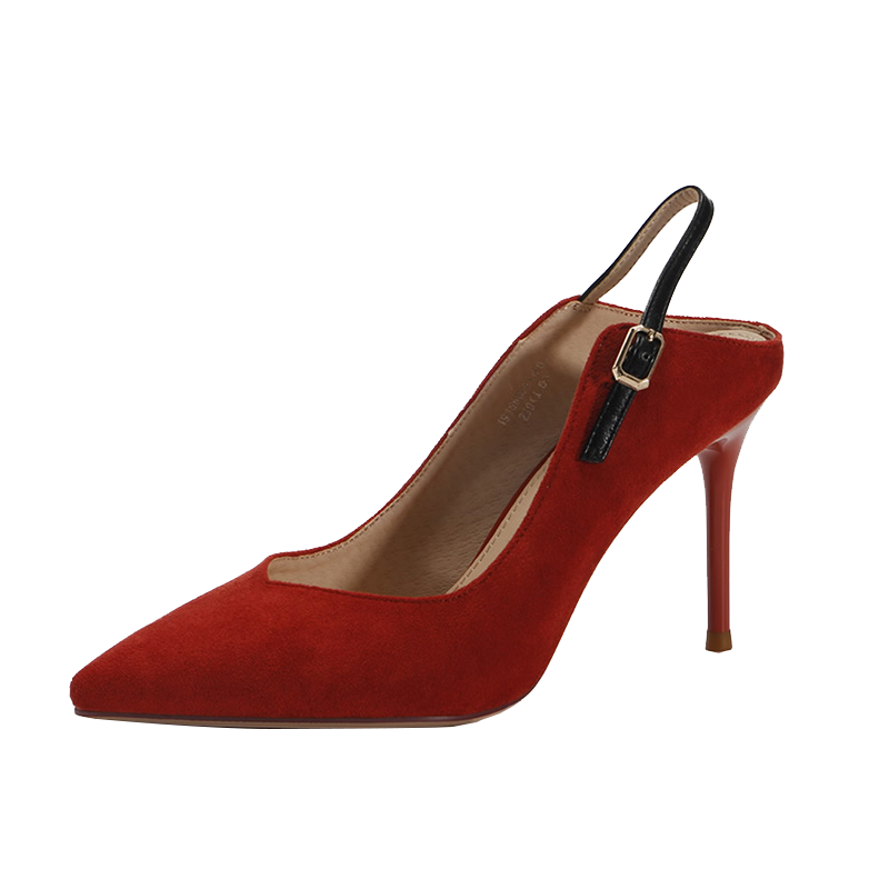 依思Q尖头高跟鞋女细高跟后空凉鞋春夏新品女鞋红色婚宴鞋子优雅