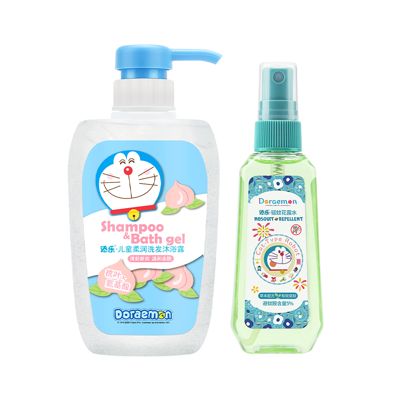 添乐儿童清爽桃叶氨基酸洗发水沐浴露二合一 户外防蚊驱蚊花露水套装