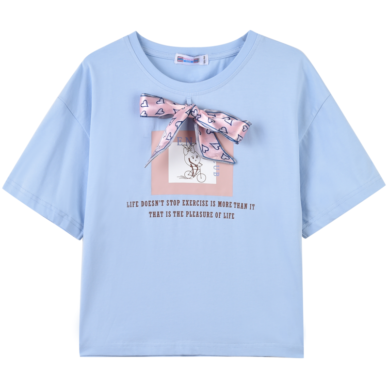 [8折价:32.8元]铅笔俱乐部童装2022夏装新款女童短袖t恤儿童上衣时尚字母卡通