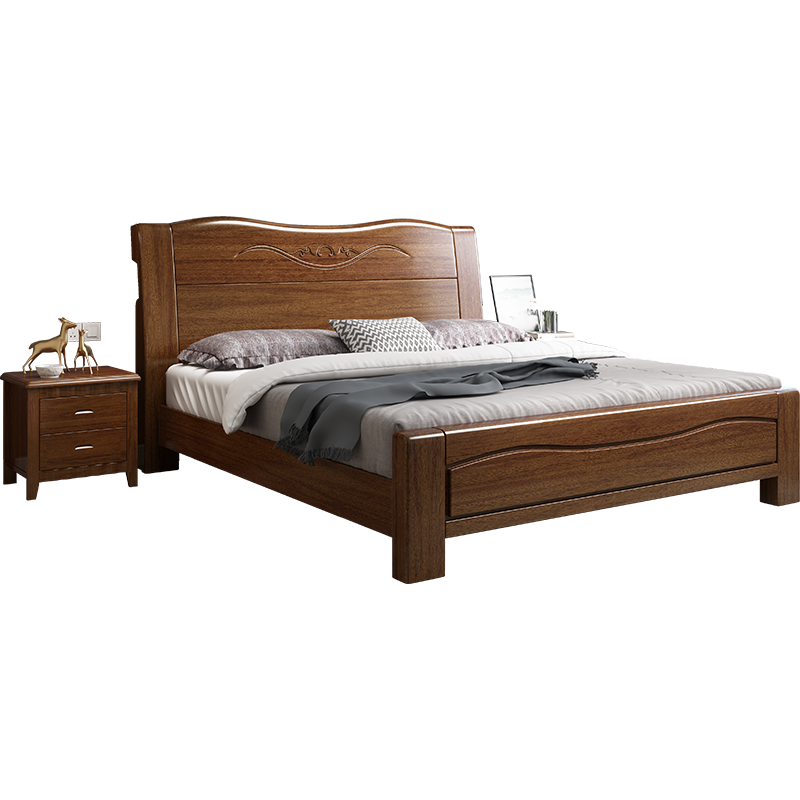 梵宜现代中式实木床1.8米双人床抽屉高箱储物大床单人床1.5米主卧801smc