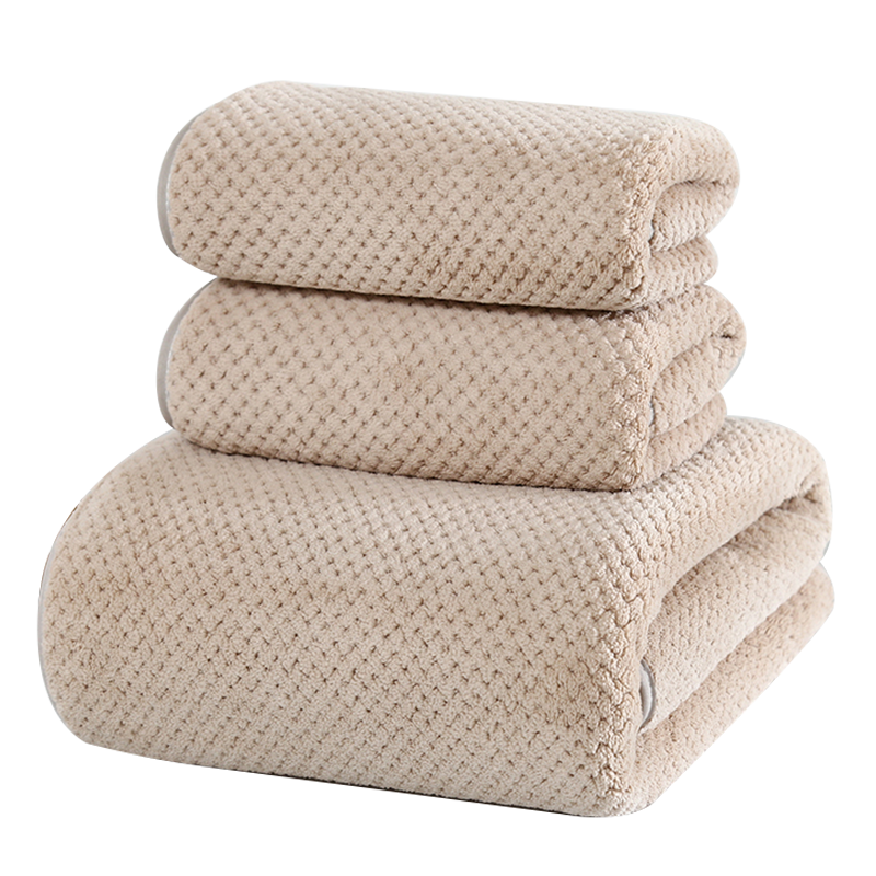 2毛巾+1浴巾华夫格珊瑚绒套装柔软亲肤舒适吸水