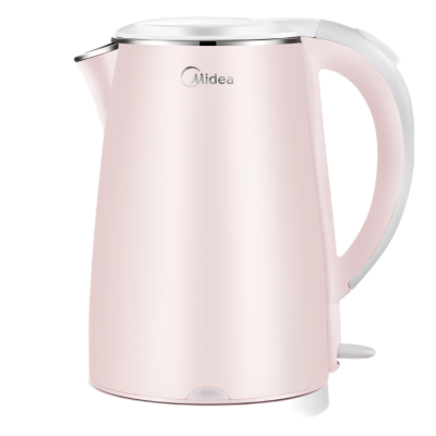 美的(Midea)电水壶 304不锈钢电热水壶 1.7L容量开水壶双层防烫烧水壶 MK-HJ1705 裸粉色