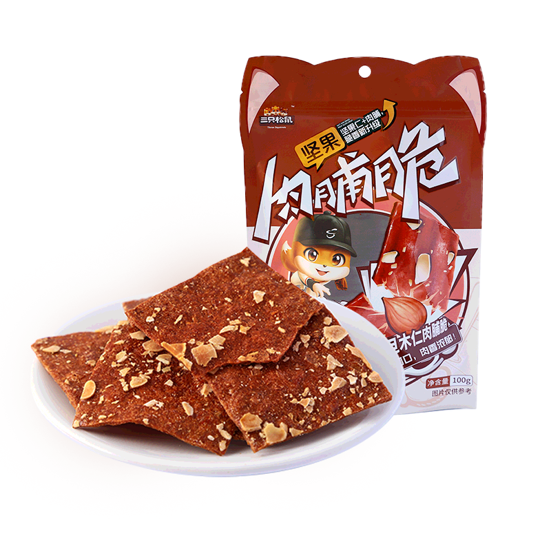 推荐_[三只松鼠_坚果肉脯脆/100g*3袋]休闲零食坚果肉脯风味熟食