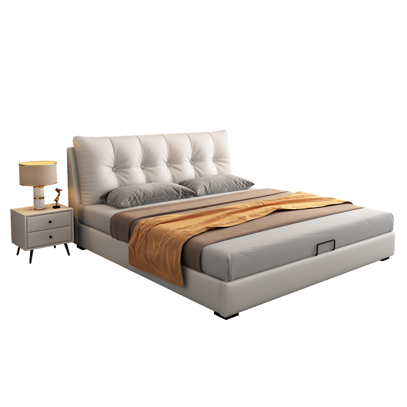 百冠环球 北欧简约1.8米主卧设计真皮双人软包床轻奢现代1.5大婚储物床家具