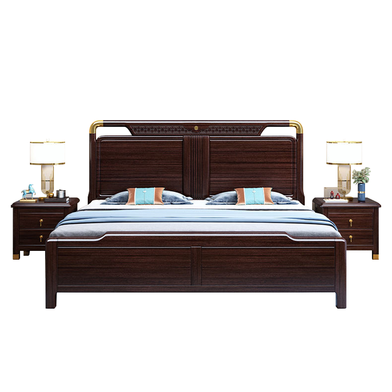 百冠环球 新中式胡桃木实木床1.5米高档双人床1.8简约现代主卧储物床