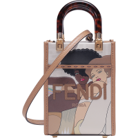芬迪 FENDI 女士SUNSHINE涂层面料配皮比基尼女孩图形手提单肩斜挎包手机包迷你款8BS051 AJH8