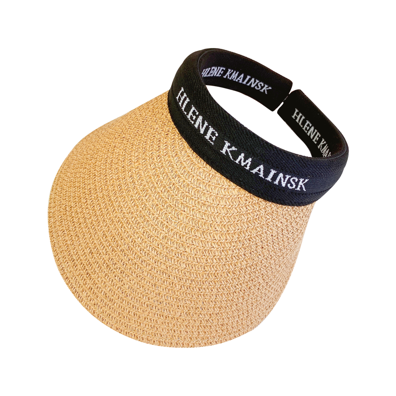 富名洋防晒空顶帽子女骑车沙滩遮阳发箍遮脸夏季海边草编太阳帽防晒