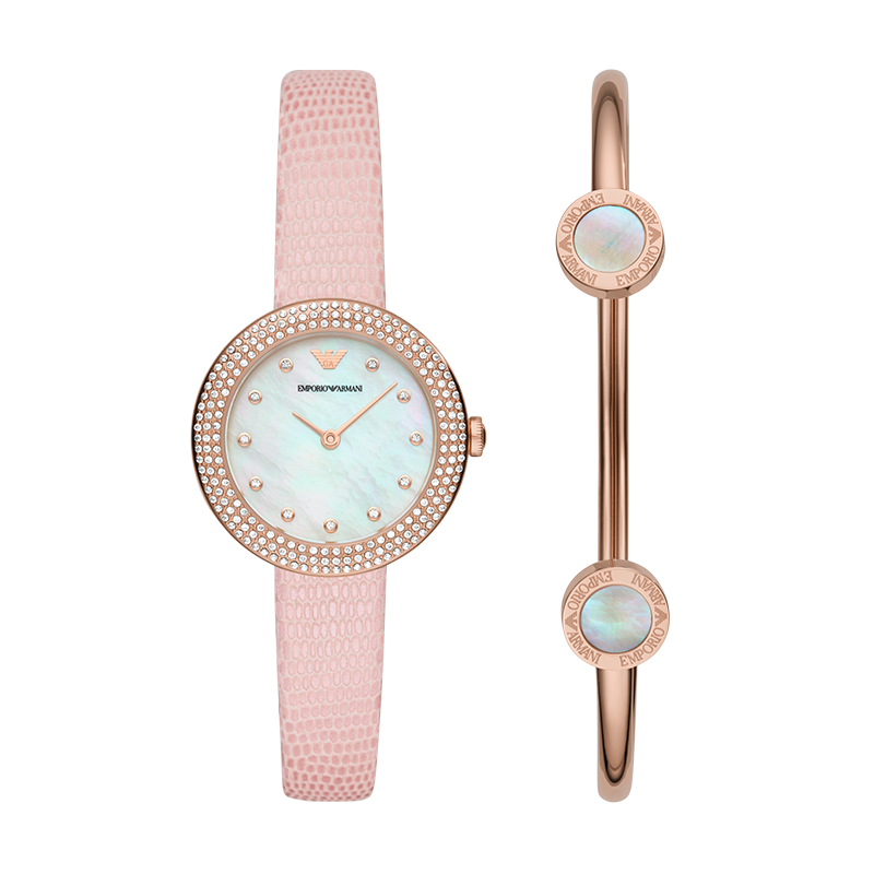 Emporio Armani 阿玛尼手表 女表 时尚镶钻贝母石英表盘小圆表 送女友礼物 AR80061