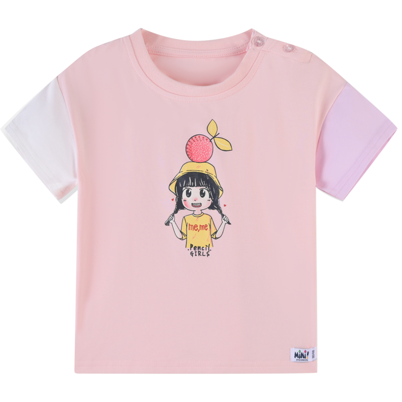 [49元任选3件]铅笔俱乐部童装女童圆领t恤夏装新款儿童短袖宝宝卡通上衣