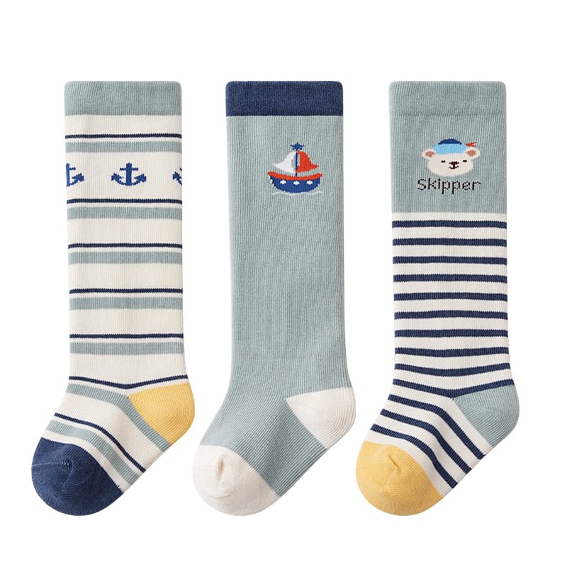 贝比婴儿袜子秋冬薄款0-3月新生儿长筒袜男宝春秋过膝袜不勒腿