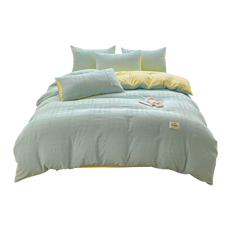 AB版华夫格提花四件套床单被套亲肤舒适水洗棉床笠宿舍三件套