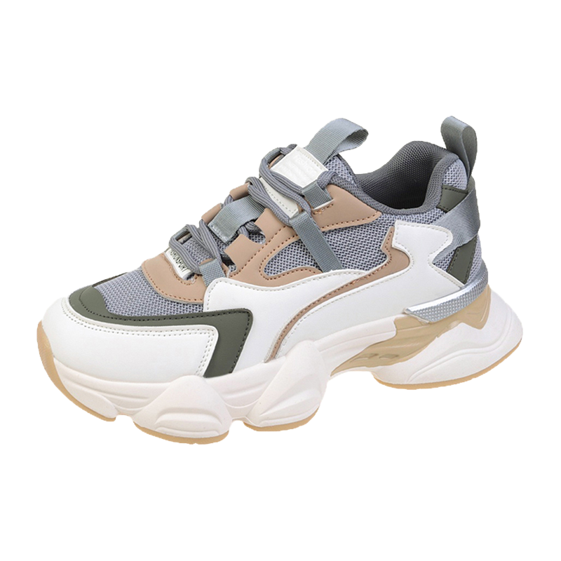 拉夏贝尔2022秋季新款厚底双网面运动休闲高帮女鞋