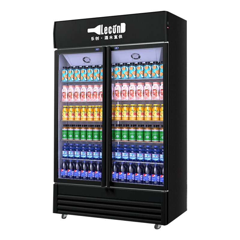 乐创(lecon) 展示柜冷藏饮料柜商用冰箱保鲜柜便利店超市冰柜啤酒冷饮柜 双门-高端黑-下机组-风冷