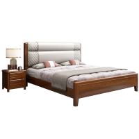 轩将木业 新中式胡桃实木床禅意现代轻奢极简收纳储物床1.5米单人床1.8米双人床中式婚床#