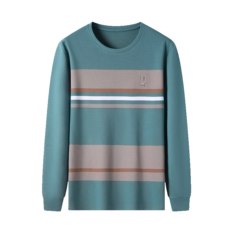 千锦鸟(Qianjinniao)春秋季新款圆领条纹长袖T恤男中青年时尚长袖t恤休闲POLO衫体恤衫打底衫