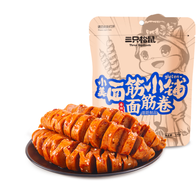 满300减210[三只松鼠-面筋卷/香辣味/120g]休闲零食豆干办公室小吃辣条