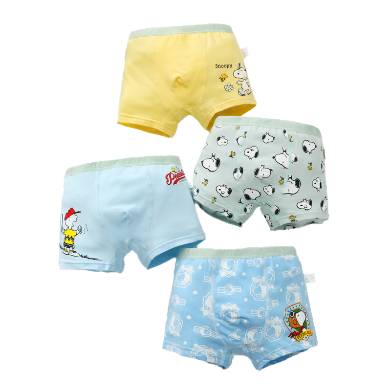 史努比SNOOPY儿童内裤男童平角裤中大童棉四角内裤A类标准可爱学生短裤4条装JE99065