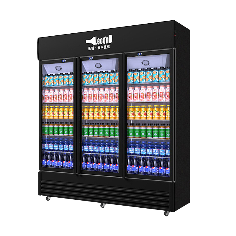 乐创(lecon) 展示柜冷藏饮料柜商用冰箱保鲜柜便利店超市冰柜啤酒冷饮柜 三门-高端黑-下机组-风冷