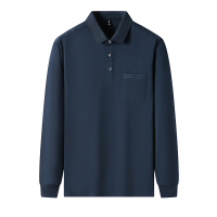 千锦鸟(Qianjinniao)新款男士纯色长袖T恤休闲棉t恤中青年简约上班翻领POLO体恤衫胸前口袋爸爸装打底衫