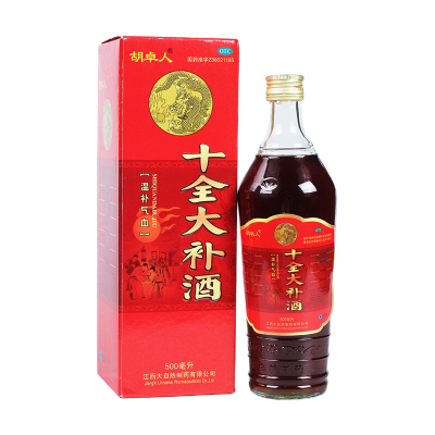 胡卓人 十全大补酒 500ml 温补气血 气血两虚 面色苍白 气短心悸 头晕自汗 体倦乏力 四肢不温 月经量多 液体剂