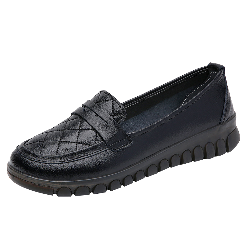 木林森(MULINSEN)女鞋中老年妈妈鞋牛皮舒适休闲软底单鞋平底豆豆鞋女