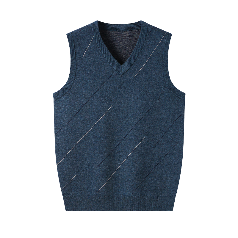 千锦鸟(Qianjinniao)春秋季新款简约印花针织马甲背心中青年时尚V领针织坎肩背心休闲鸡心领毛衣马甲