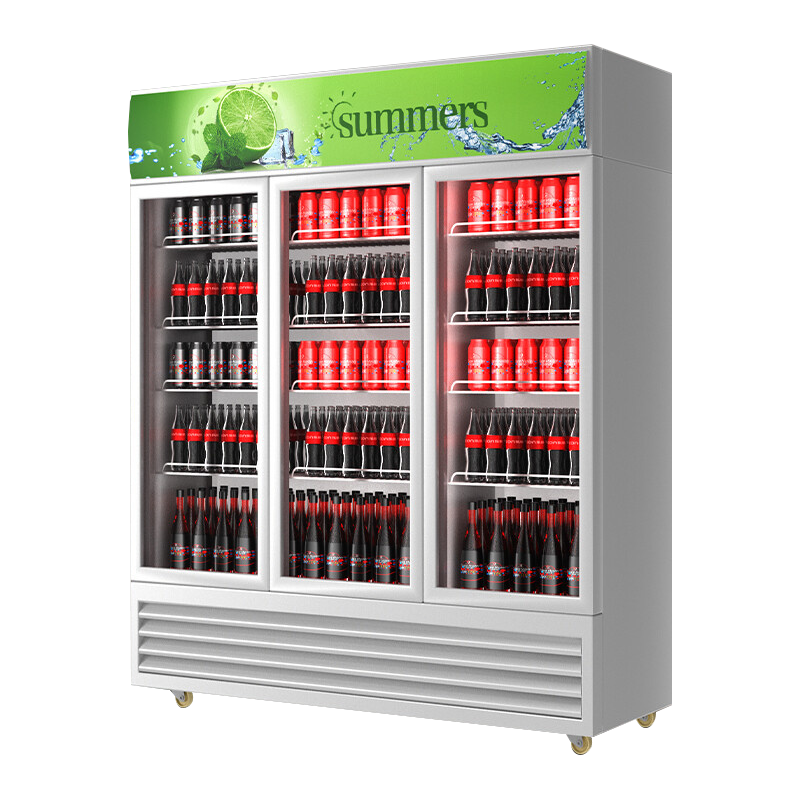 乐创(lecon) 展示柜冷藏饮料柜商用冰箱保鲜柜便利店超市冰柜啤酒冷饮柜 三门-绿白款-下机组-风冷