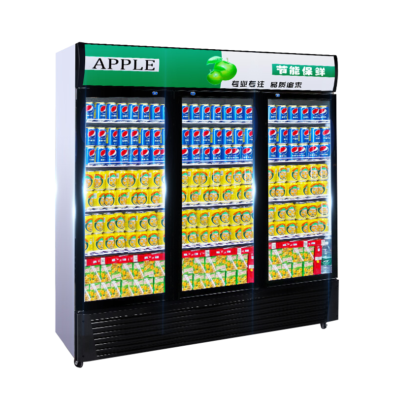 乐创(lecon) 展示柜冷藏饮料柜商用冰箱保鲜柜便利店超市冰柜啤酒冷饮柜 三门-绿黑色-下机组-直冷