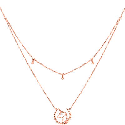 周大福钻石漫漫星河系列 18k玫瑰金钻石项链 独角兽项链u180189女友