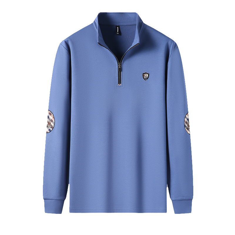 千锦鸟(Qianjinniao)男士春秋款半高拉链立领长袖T恤英伦风男中青年上班穿POLO衫体恤衫爸爸装打底衫