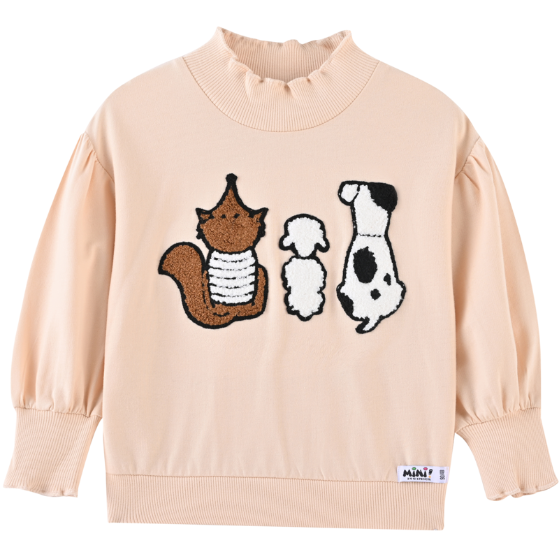 [清仓价:19元]铅笔俱乐部童装女小童卫衣卡通刺绣半高领1-5岁宝宝上衣秋装