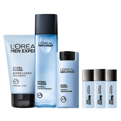 欧莱雅(LOREAL)男士水能保湿控油护肤三步曲(洁面啫喱+控油凝露+爽肤水送控油凝露22ml*3)