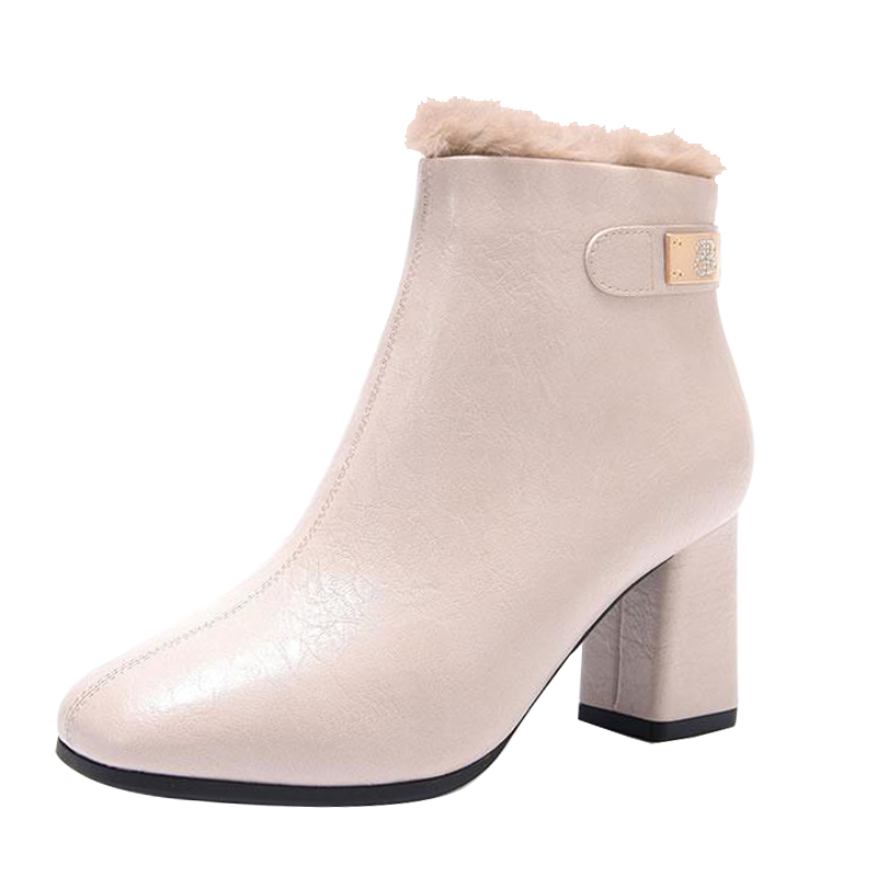 exull/依思Q冬季新款时装女靴加绒粗高跟百搭气质短靴女19186071