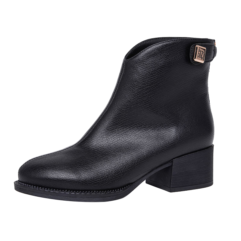 依思q秋冬季靴子皮面马丁靴女源头粗跟女靴时尚短靴