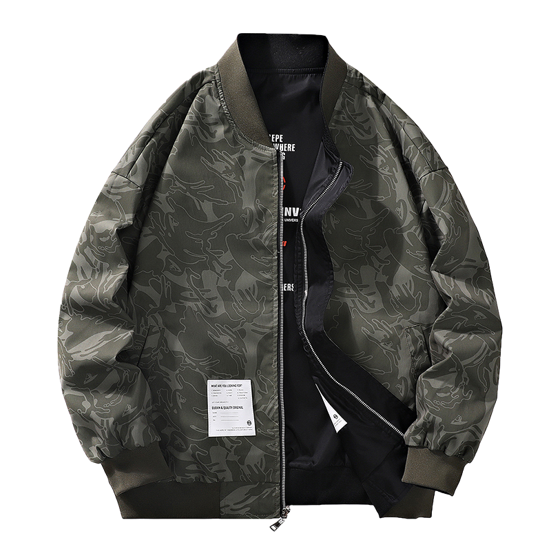 蓝缕金(LANLVJIN)男士夹克秋季2022新品潮牌双面穿夹克衫青年宽松袖标飞行服大码休闲棒球领外套男