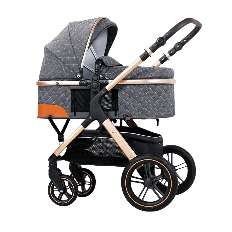 吉宝宝婴儿推车可坐可躺新生儿高景观宝宝推车多功能避震儿童双向三合一婴儿车 [绿色+灰色安全提篮]