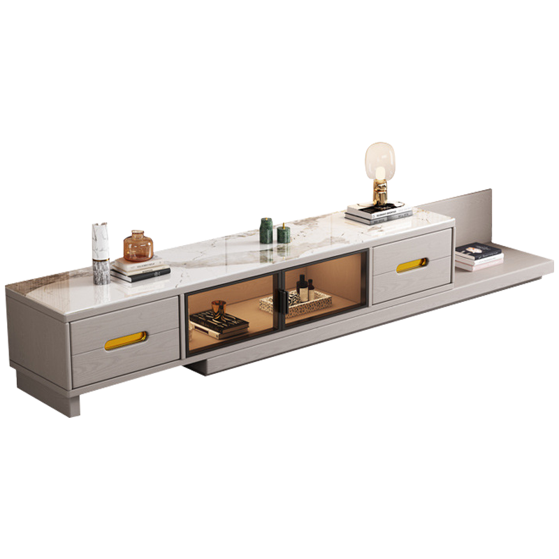 趣阁木业 电视柜 意式轻奢亮光岩板茶几电视柜组合 客厅小户型圆形茶几北欧现代简约伸缩地柜