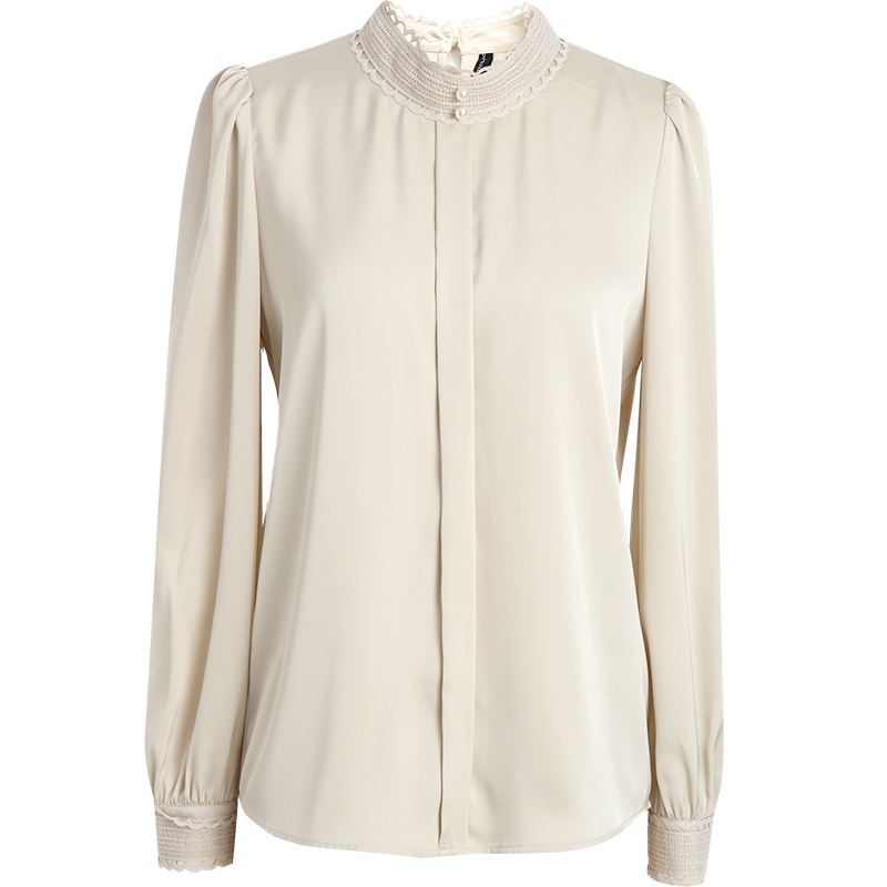 OUNIXUE欧昵雪 | 减龄套头花边立领宽松小衫女气质通勤显瘦直筒上衣衬衫