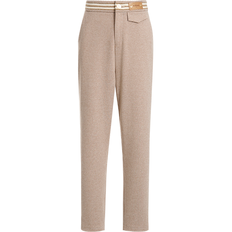 OUNIXUE欧昵雪 | [混纺格子烟管裤]春职场通勤皮牌装饰侧边开叉休闲裤女