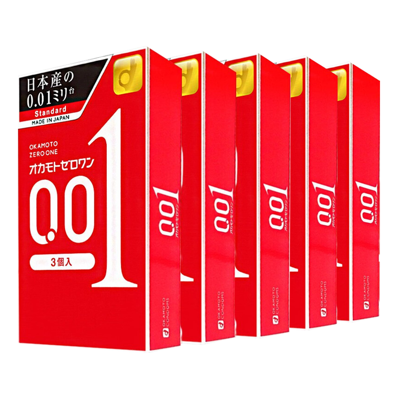 OKAMOTO 冈本 0.01超薄避孕套超薄款001 日本进口M号 3个/盒 5盒装