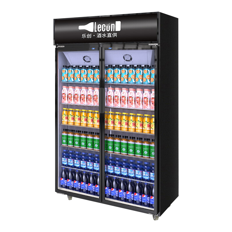 乐创(lecon) 展示柜冷藏饮料柜商用冰箱保鲜柜便利店超市冰柜啤酒冷饮柜 双门-高端黑-上机组-风冷
