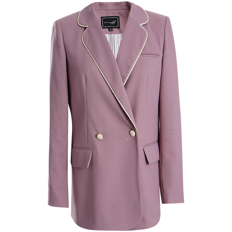 OUNIXUE欧昵雪 | [职场通勤外套]知性链条芽条翻驳领一字袋唇直筒西服女