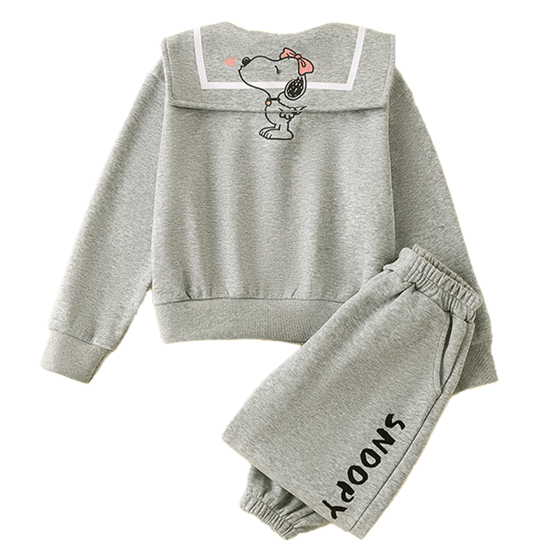 史努比(SNOOPY)童装儿童套头翻领卫衣套装男女中大童休闲运动套装SNHJT