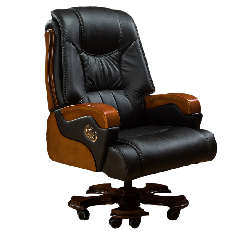 洛港 真皮老板椅商务椅实木办公椅子按摩可躺转椅家用电脑椅实木脚
