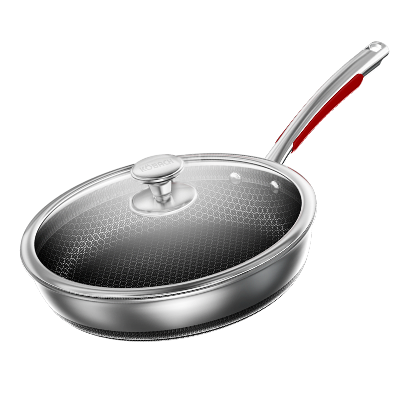 康巴赫316L不锈钢旗舰悦厨款煎锅 双面纹覆蜂窝少油烟平底锅电磁炉明火通用