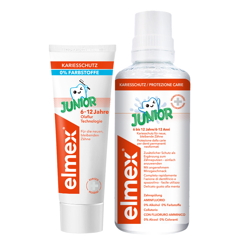 elmex艾美适防蛀儿童牙膏6-12岁+30秒清理口腔漱口水400ml套装